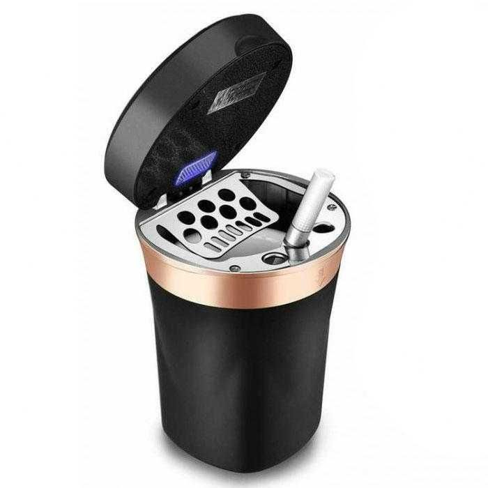 Пепелник за автомобил / кола с диод, USB зареждане и вградена запалка