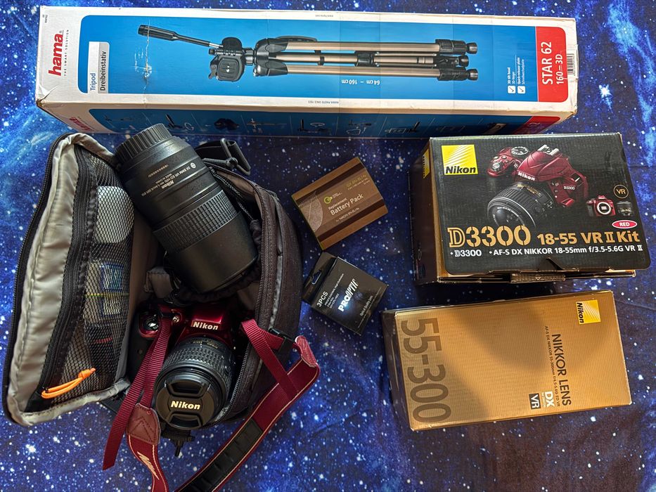 МЕГА КОМПЛЕКТ: Професионален Фотоапарат Nikon D3300 с обектив Nikkor 18-55 + Допълнителен обектив Nikkor 55-300 + Статив Hama 4162 + всички аксесоари!
