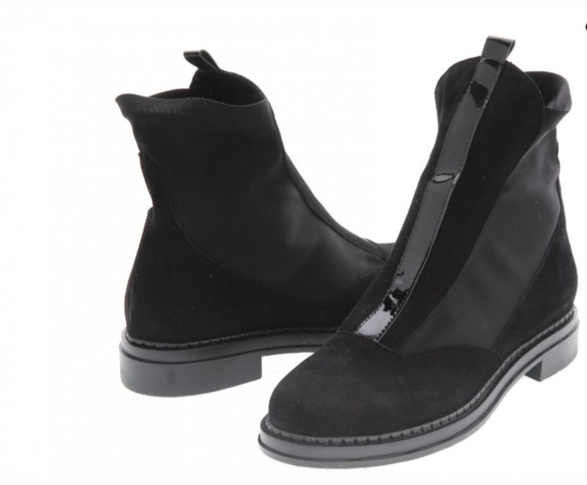 Като нови!Дамски боти естествен велур,лак и стреч 39н.