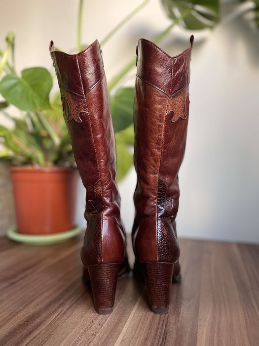 Cizme Piele Naturala Cowboy / Ciocate Vintage Western - Marimea 36