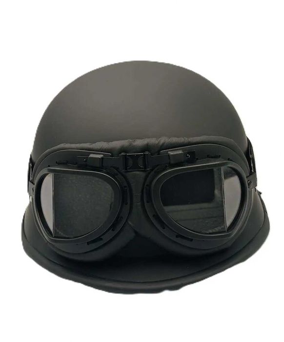 Комплект каска за мотор ретро чопър тип канче войнишка и ретро очила