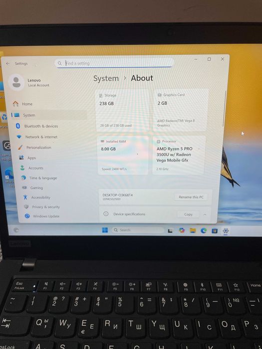 AMD Ryzen 5 PRO 3500 - Lenovo ThinkPad T495 - 8GB RAM DDR4, 256GB NVMe SSD M.2, AMD Radeon Vega GFX 2GB, 14''IPS FHD