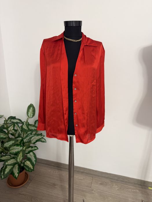 Camasa bluza rosie satin maneca lunga xs