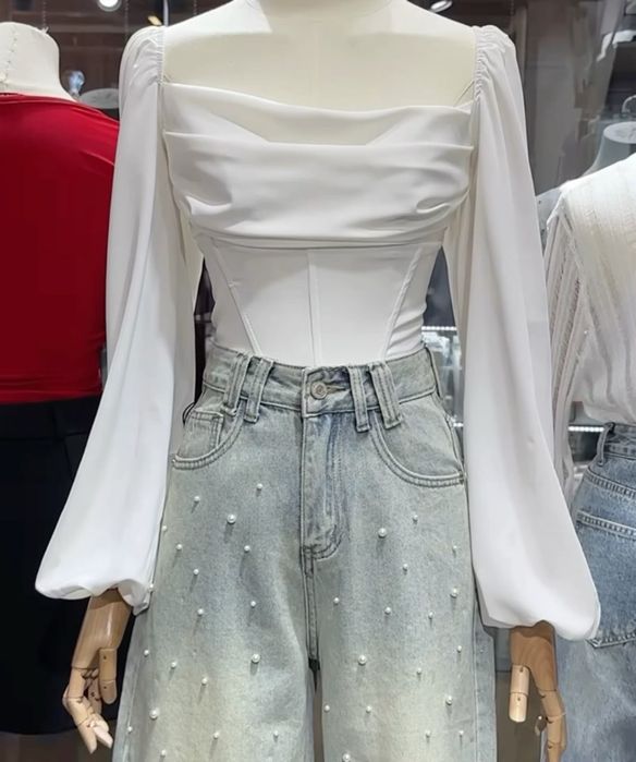 белая блузка, корсет,