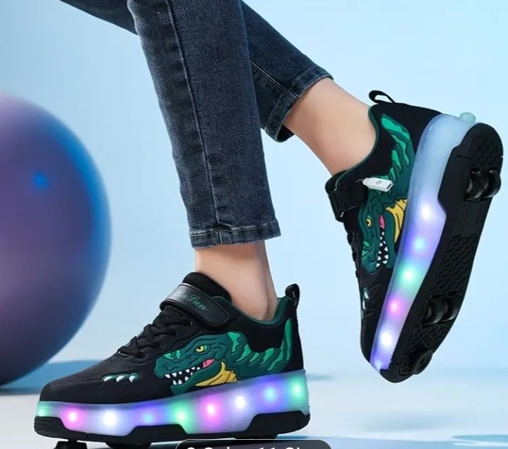 Детски маратонки с колелца, обувки с колелца с динозавър - НОВИ