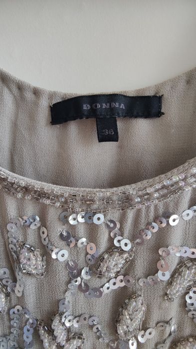 Рокля с пайети DONNA - сива - размер 36 - S