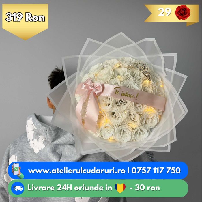 Buchete trandafiri din sapun personalizate + cu sclipici