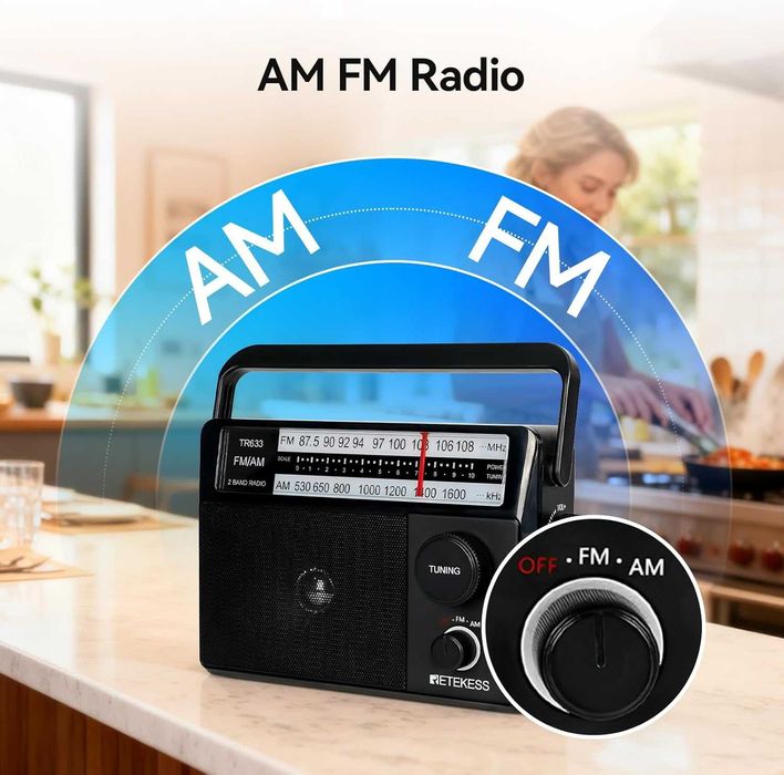 Retekess TR633 портативен ​​FM/AM радиоприемник/радио,с кабел за 220V и на батерии