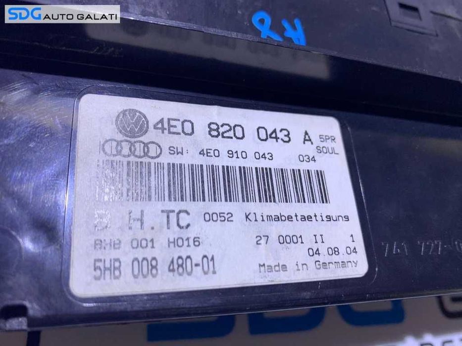 Panou Comanda AC Clima Climatronic cu Scaune Incalzire Audi A8 D3 2002 - 2009 Cod 4E0820043A 4E0820043D