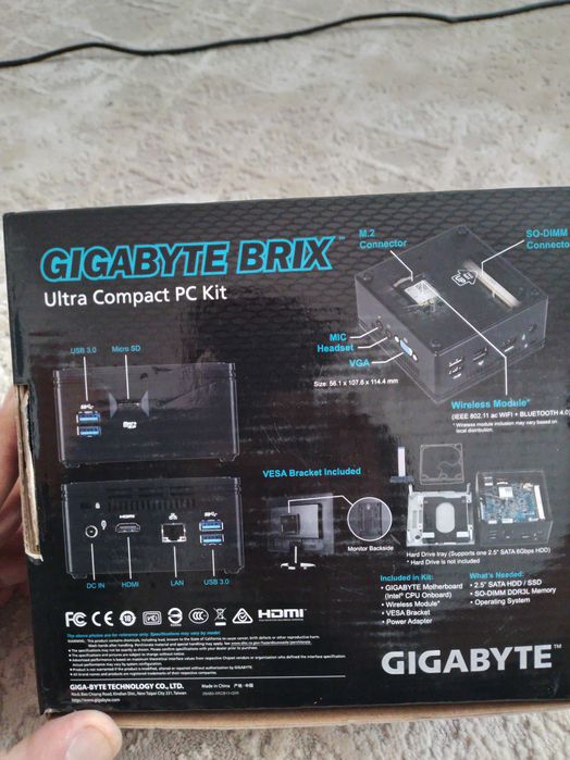 Мини ПК, Gigabyte, BRIX GB-BACE-3000, Intel Celeron N3000