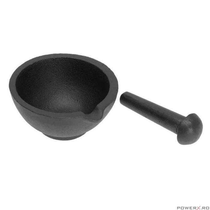 Mojar din fonta pentru condimente, cu pistil, 13x6.5 cm negru,