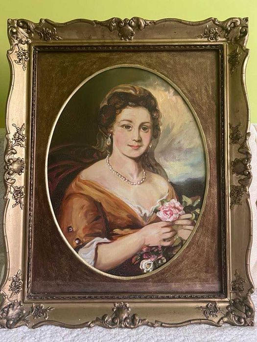 Vând tablou vechi, ramă originală lemn aurit in stare perfecta