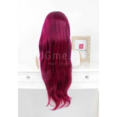 НОВА дълга бургундско червено на вълни перука ЛЕЙС ФРОНТ Емелда!
