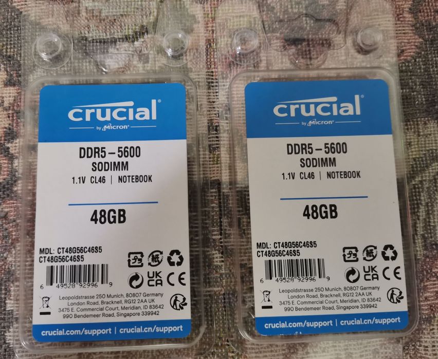 Kituri memorii RAM 96GB (2x48) laptop SODIMM DDR5 5600 MHz (Corsair si Crucial)
