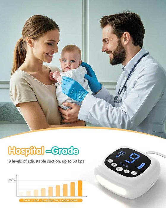 Бебешки назален аспиратор,засмукване 9 нива,музика,светлина,различни накрайници,акумулаторен нов