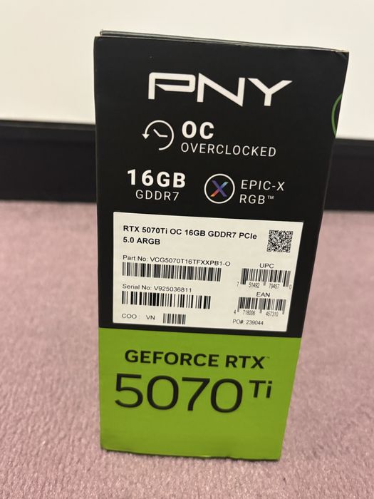неотворена видеокарта PNY GeForce RTX 5070 Ti Epic-X RGB OC 16GB,