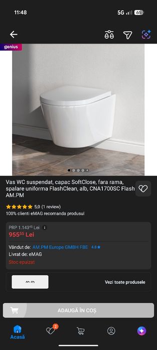 Vas WC Suspendat cu capac SoftClose alb AM.PM