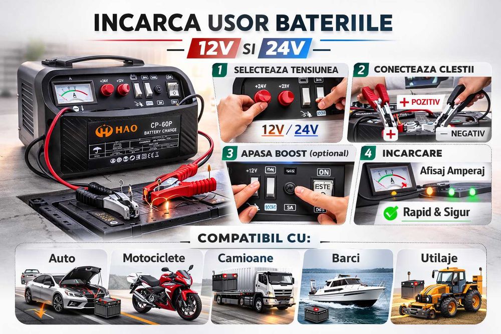 Redresor HAO CP-60P 12V 24V Profesional Auto Camion