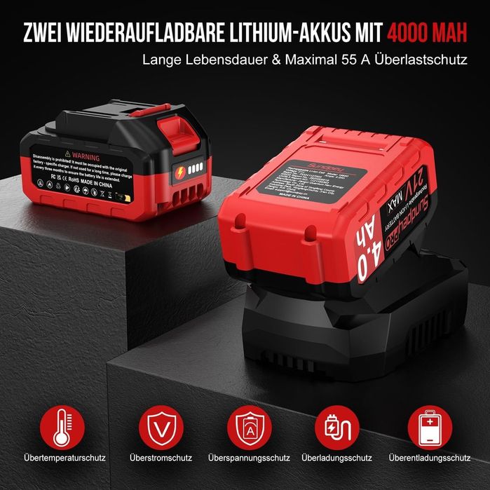 Cheie cu Impact Fără Fir 21V 650Nm cu 2 Baterii și Accesorii