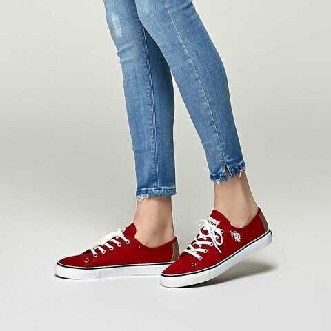 %ПРОМО% U. S. POLO № 39 – Дамски кецове в червено с лого нови с кутия