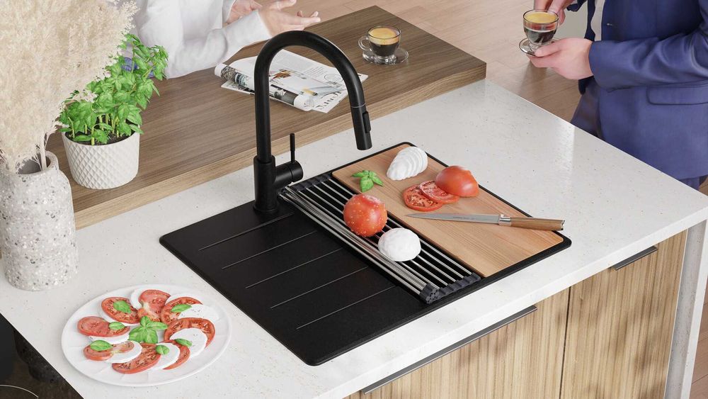 ПРОМО к-т мивка смесител сифон дозатор дърска без дос кухненска гранит