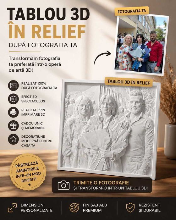 Tablou 3D Personalizat în Relief după Fotografia Ta
