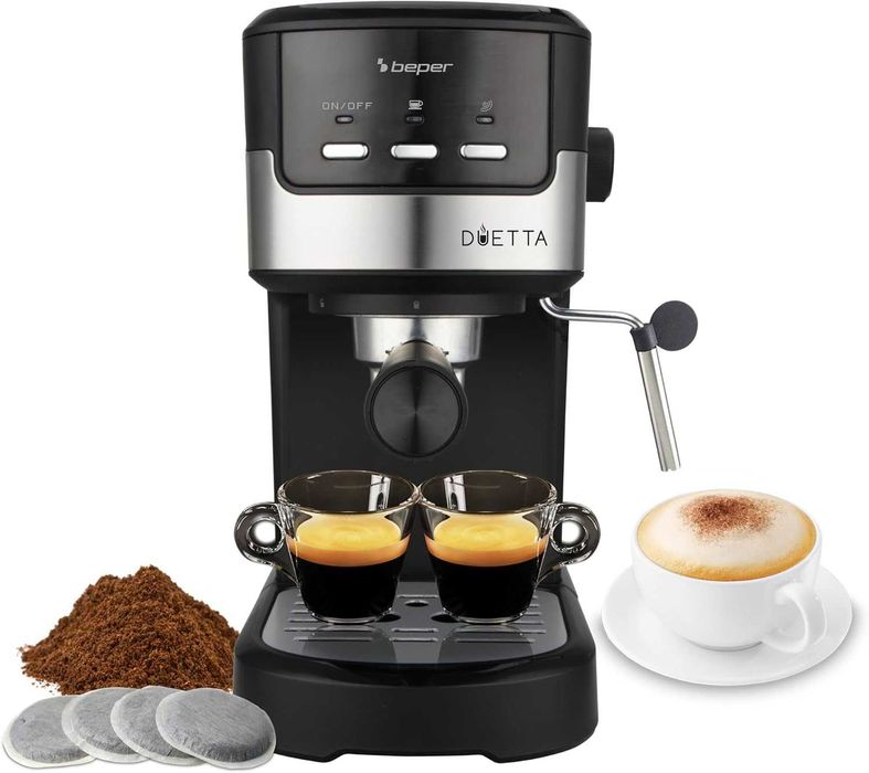 Еспресо кафемашина 2 в 1 Beper P101CAF100 Duetta, 1100 W, 15 бара