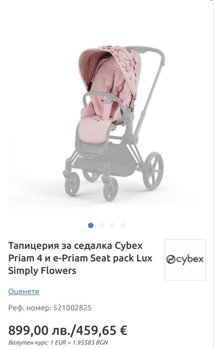 Тапицерия за седалка Cybex Priam 4 Simply flowers розова