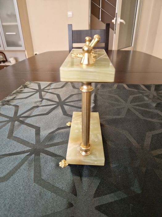 Страхотна антикварна белгийска стойка за джобен часовник оникс бронз