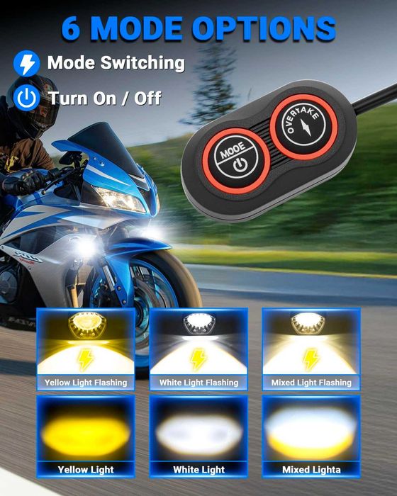 Set Proiectoare Moto SUPAREE - Kit Complet Cablaj + Buton - NOI