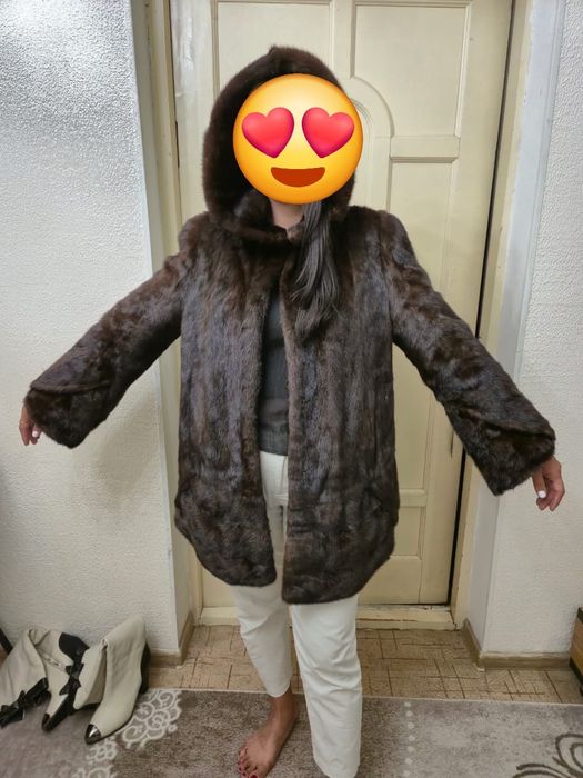 Шуба норковая с капюшоном