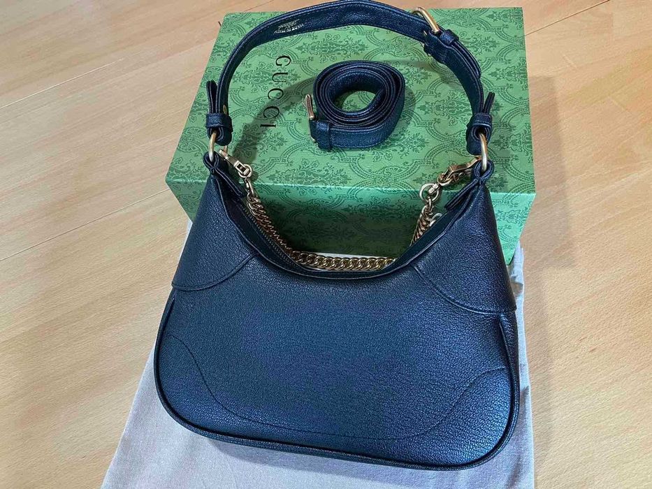 Чантa Гучи Оригинална Две Дръжки GG Лого Aphrodite Черна Кожа Gucci