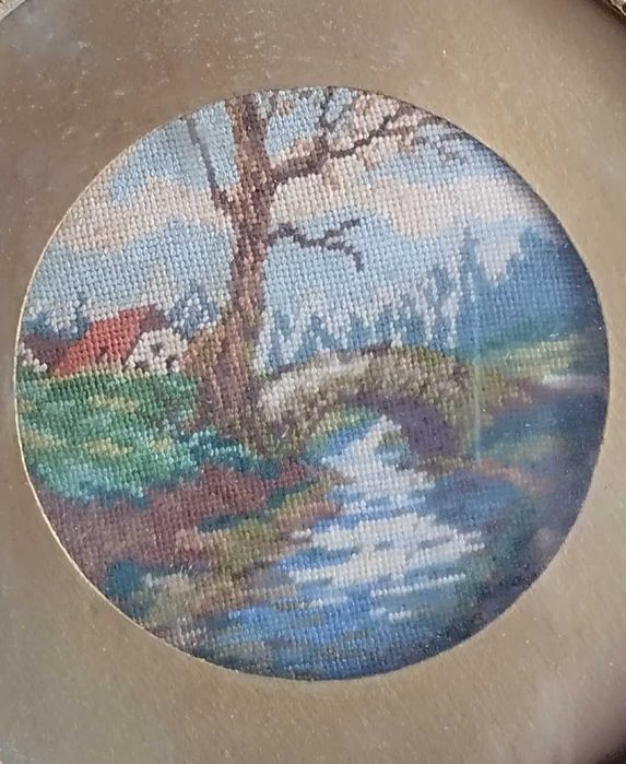 стар, рамкиран, малък гоблен