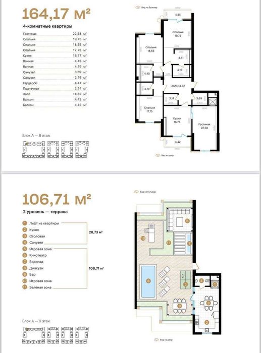 Пентхаус 4 комнаты с террасой 106 м² в ЖК Mirabad Avenue