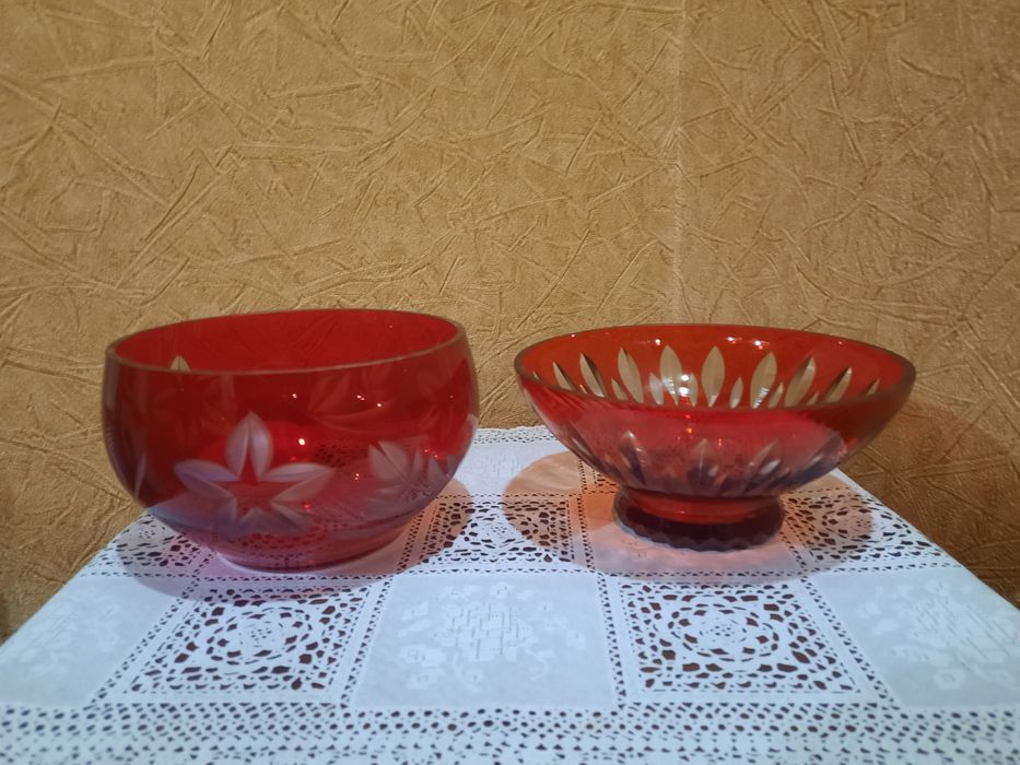 Винтажные конфетницы, рубиновые, алмазная резка. Состояние отличное, б