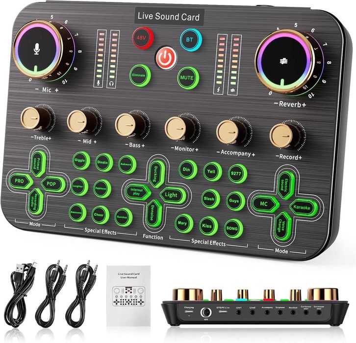 Facmogu K600 Геймърски аудио миксер, стрийминг аудио миксер с XLR микрофон