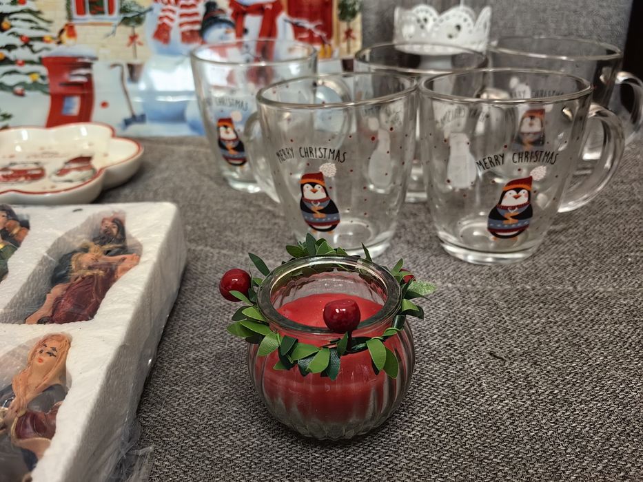 Set de masă crăciun tăvi de sticlă, scenetă nașterea Domnului...