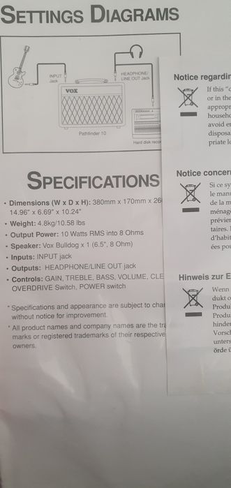 Amplificator Chitara Vox Pathfinder 10 – nou, cutie + manual