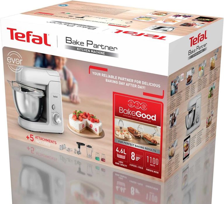Нов Кухненски Робот Tefal Bake Partner QB525B38, 1100W, Капацитет на Купата 4.6 л, 2 години Гаранция