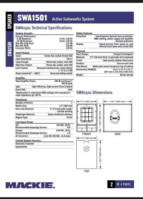 Активен бас Mackie SWA1501 (RCF)