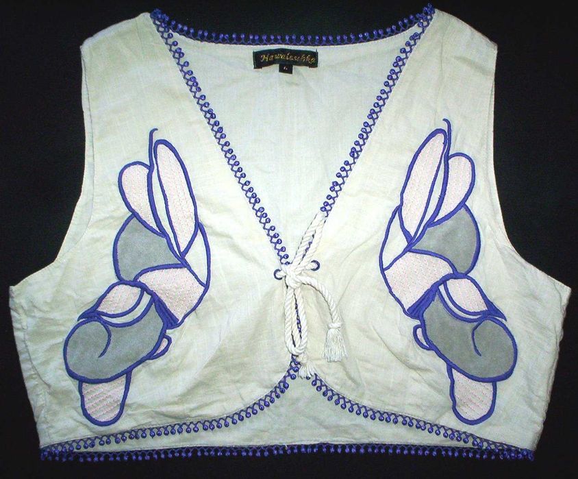 Vestuta Corset Superb stofa neagra dungi Vesta ilic aplicatii colorate