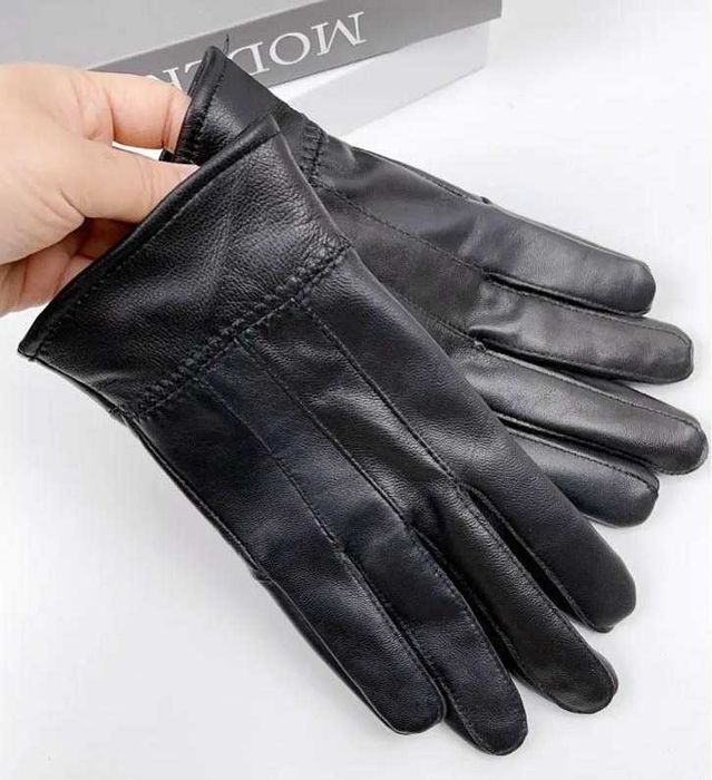 Мъжки Зимни Топли Поларени Ръкавици Естествена Кожа Агнешка Шофиране