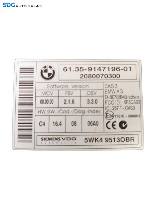 Unitate Modul Calculator Imobilizator BMW Seria 3 E90 E91 2004 - 2013 Cod 9147196-01 [LR1744]