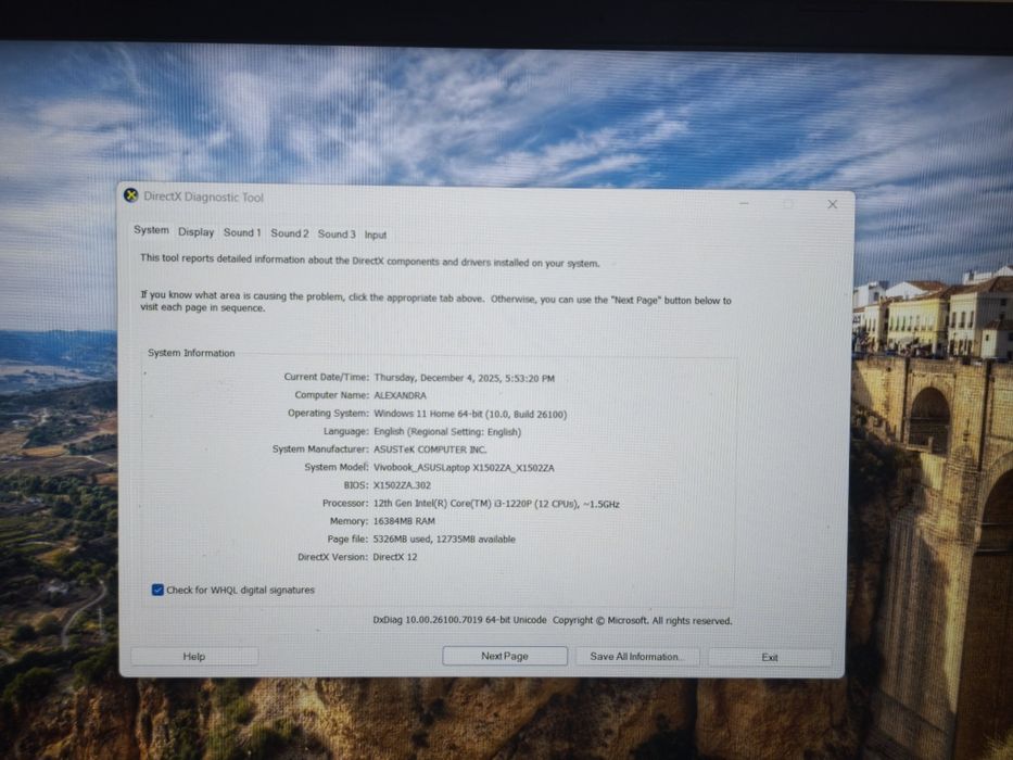 Laptop Asus Intel gen 12th 16gb ram SSD