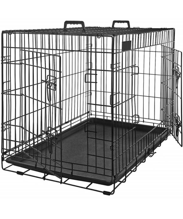 Cusca pentru animale, 2 usi, Pliabil, XL, Negru, 91 x 64 x 58 cm