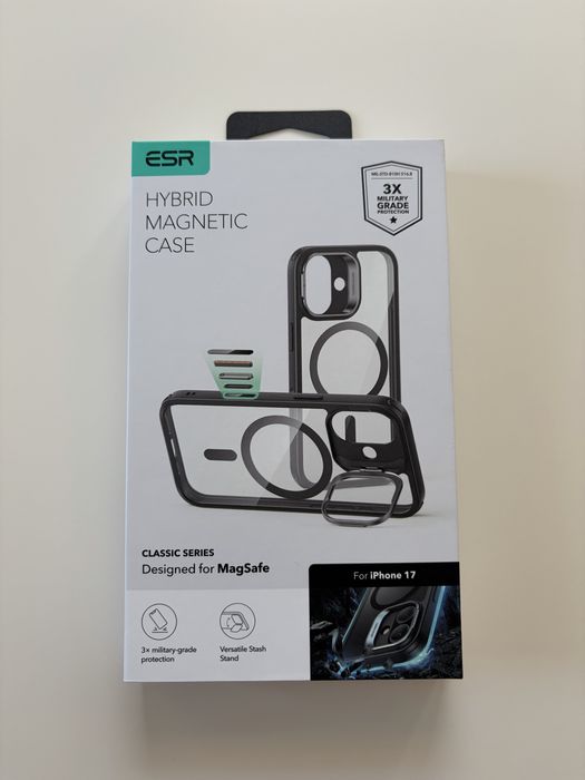 Husa iPhone 17 ESR Classic Hybrid HaloLock Kickstand, negru/transparenta