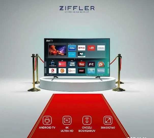 Телевизор Ziffler 43/50/55 Smart TV Голосовой пульт Доставка бесплатн
