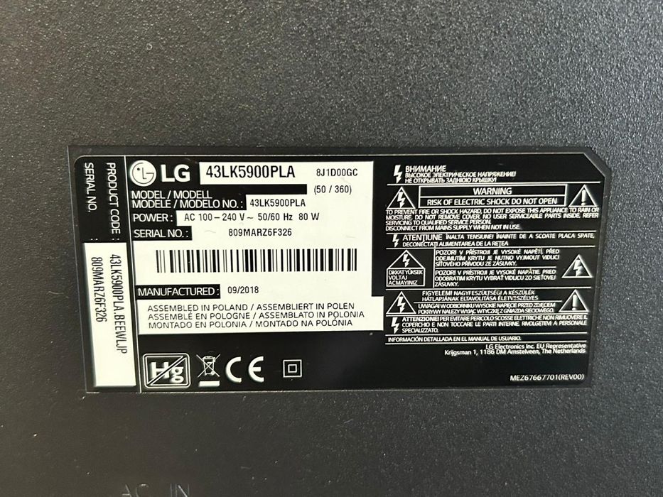 Televizor LED Smart LG, 108 cm, 43LK5900PLA, Full HD -D-