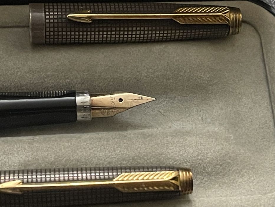 Stilou și pix parker cap & barel USA argint/ aur 585