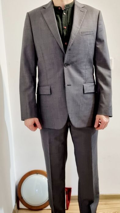 Costum bărbătesc slim ocazie Gri Albastrui